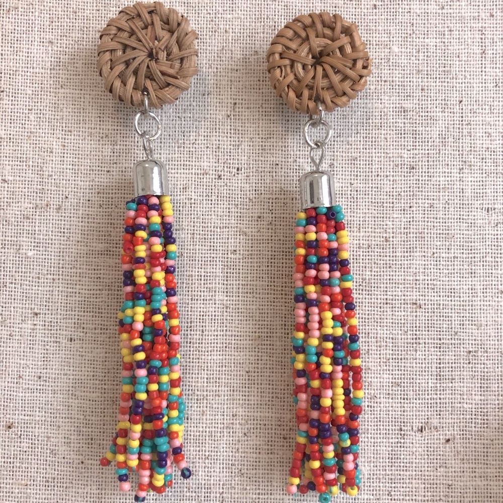 Rattan and bead earrings